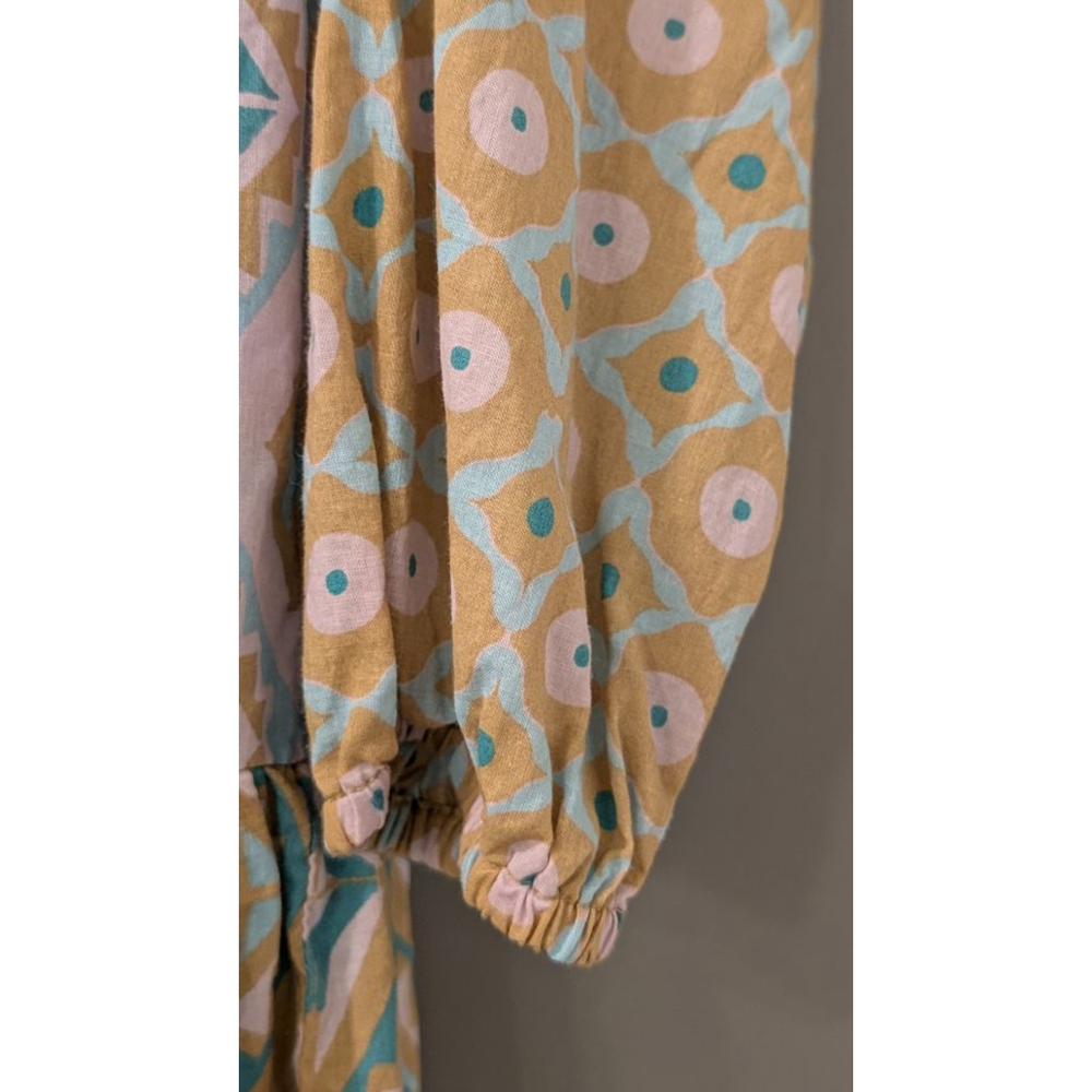 Women's Jessica Simpson Long Sleeve Dress S Gold Blue Patterned - Picture 5 of 7